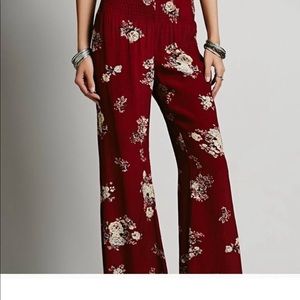 Free Pants Wide Leg Red Floral Pants